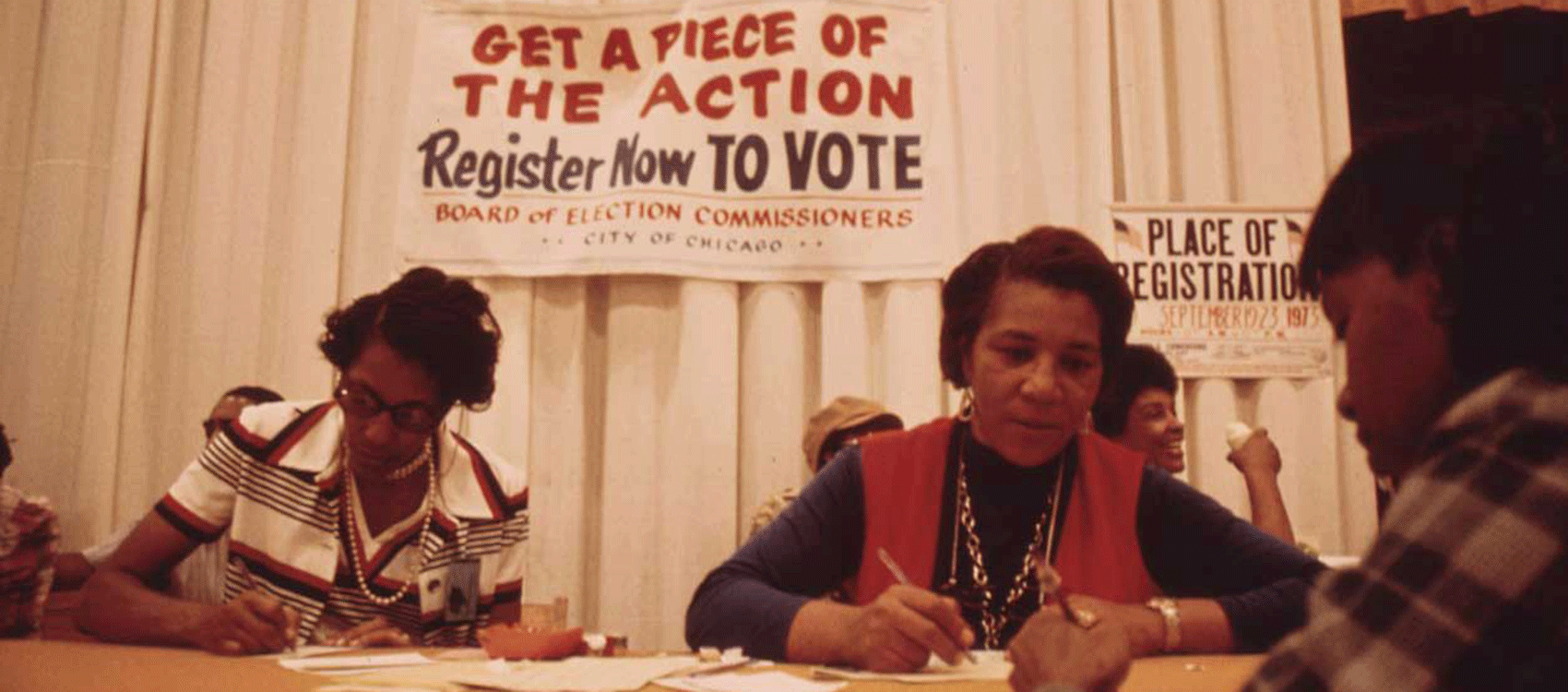 Voter registration at 1973 Black Expo in Chicago. Photo by John H. White