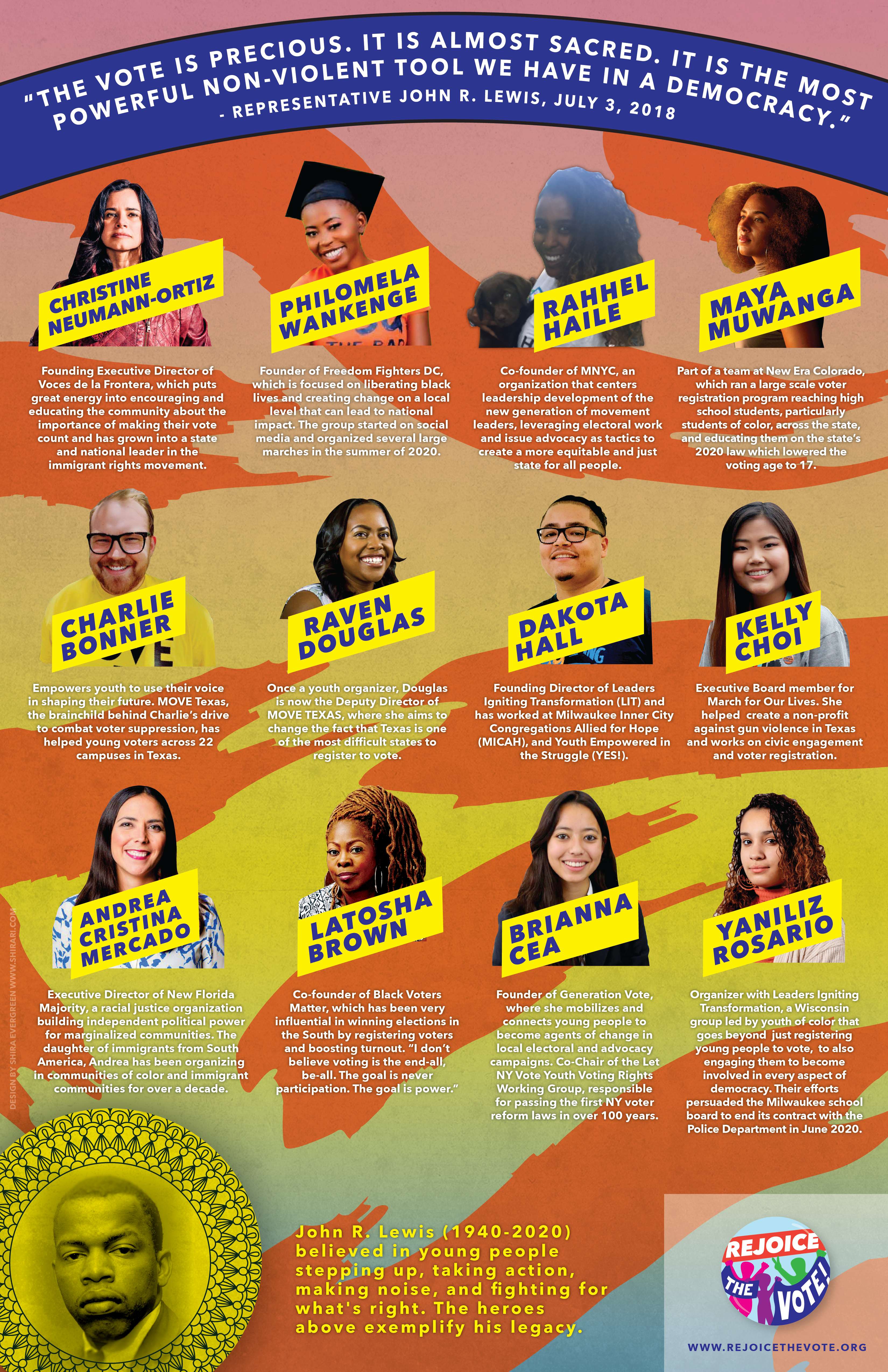 Download our Young Heroes poster, which is free to print and distribute. These twelve leaders are just a few of those working locally and nationally in the spirit of John R. Lewis.